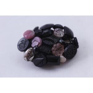 Vintage Black and Purple Plastic Button Brooch, Zyara signed, Eye-Catching,